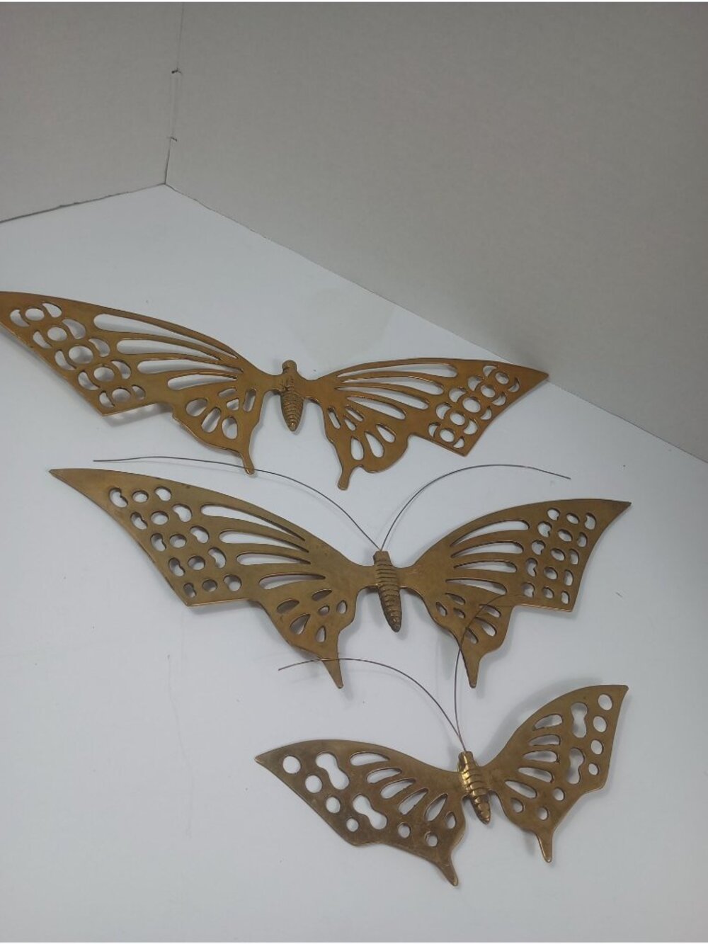 Vintage Brass Enesco Trio of Wall Hanging Butterflies Retro, Boho, Mid Century